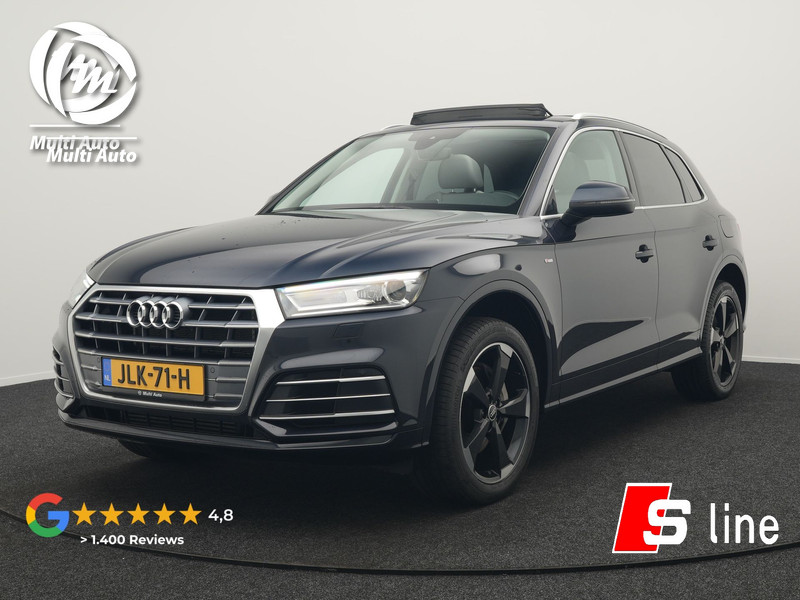 Audi Q5 50 TFSI e quattro S Line Plug In Hybrid 299pk Dealer O.H. PHEV | Panodak | 20"L.M Rotor | Apple Carplay | Lederen Sportstoelen Verwarmd | Keyless | Navigatie | Virtual |