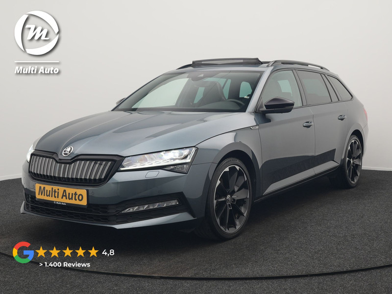 Škoda Superb Combi 1.4 TSI iV Sportline Business Plug In Hybrid 218pk Dealer O.H. PHEV | Trekhaak Af Fabriek | Panodak | Adaptive Cruise | 360 Camera | Alcantara Sportstoelen Memory & Verwarmd | Apple Carplay | Keyless | Blis | Virtual | Navigatie | DAB |