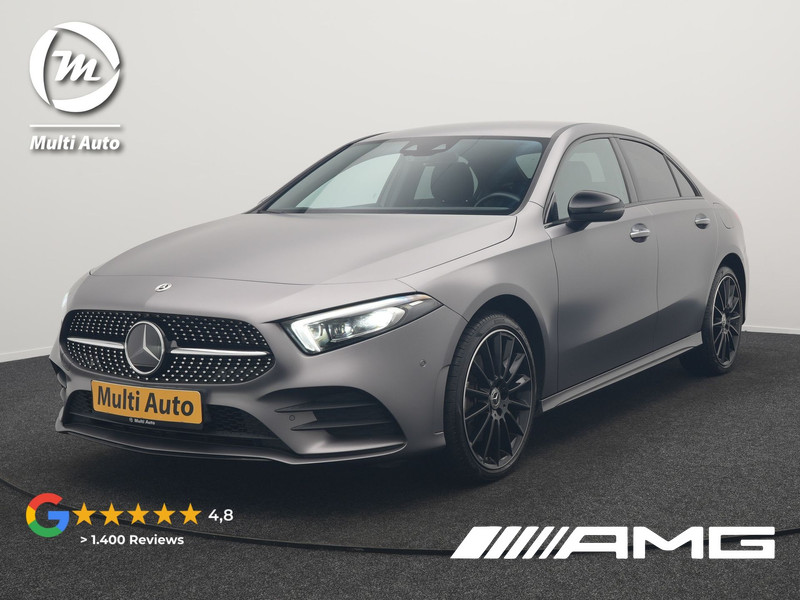 Mercedes-Benz A-Klasse 250 e Business Solution AMG Limited Plug In Hybrid 218pk PHEV | Adaptive Cruise | Head Up | Multi Beam LED | Alcantara Sportstoelen Verwarmd | Night Pakket | Sfeerverlichting | MBUX | Apple Carplay | Widescreen Navi | 19"L.M | Mountaingrau Magno |