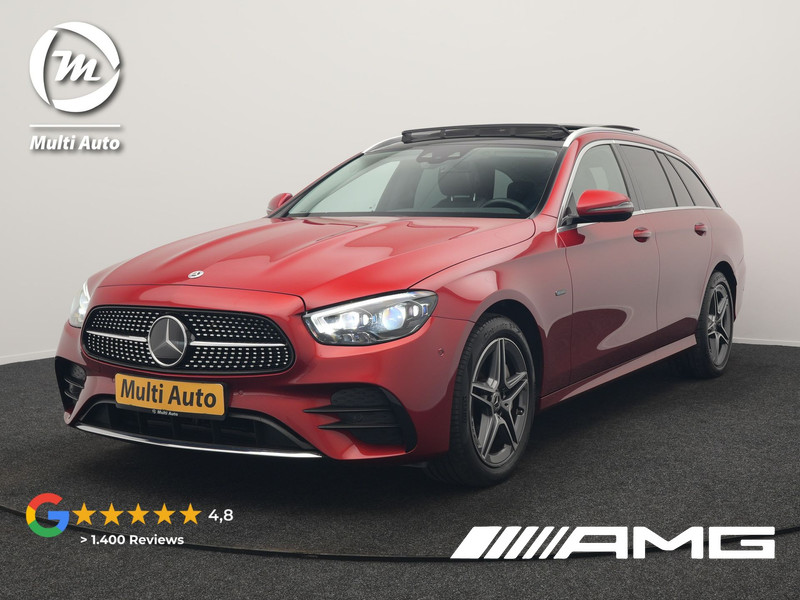 Mercedes-Benz E-klasse Estate 300 e AMG Line PHEV 320pk | Panodak | Trekhaak af Fabriek | Adaptive Cruise | Head Up | Multibeam LED | Lederen Sportstoelen | Widscreen Navi | Sfeerverlichting | Camera |