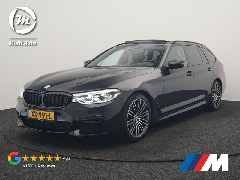 BMW 5-serie Touring 520i M Sport 184pk Dealer O.H. | Panodak | Head Up | 360 Camera | Lederen Comfortzetels Memory & Verwarmd | Sfeerverlichting | Blis | Apple Carplay | Stuur Verwarmd | Adaptive LED | Navigatie | DAB | 19"L.M |