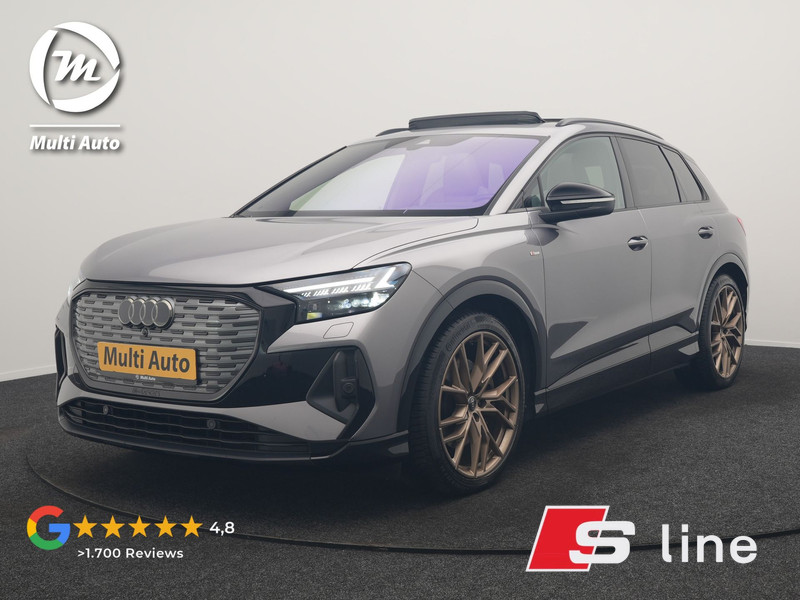 Audi Q4 E-Tron 50 Quattro Edition One 2x S Line 77 kWh 300pk Dealer O.H. | Panodak | Head Up | Adaptive Cruise | Matrix LED | Camera | Lederen Sportstoelen Memory & Verwarmd | Keyless | Apple Carplay | Blis | DAB | 21"L.M |