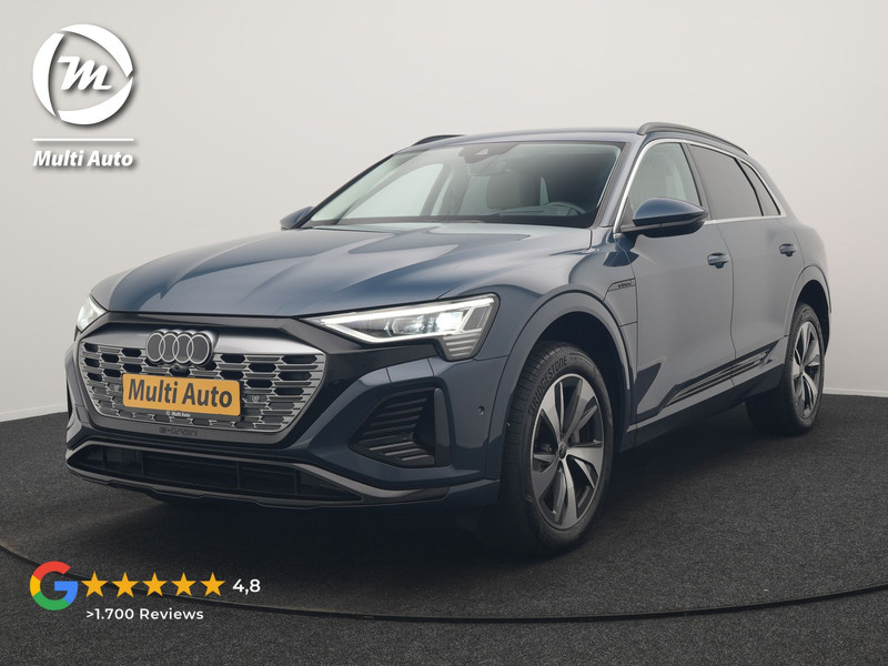 Audi Q8 e-tron 55 quattro S Line 114 kWh 408pk Dealer O.H | Trekhaak Afn. | Adaptive Cruise | Camera | Head Up | Matrix LED | Lederen Sportstoelen Memory & Ventilatie | Apple Carplay | Virtual | Stoelverwarming | Navigatie | DAB | 20"L.M |