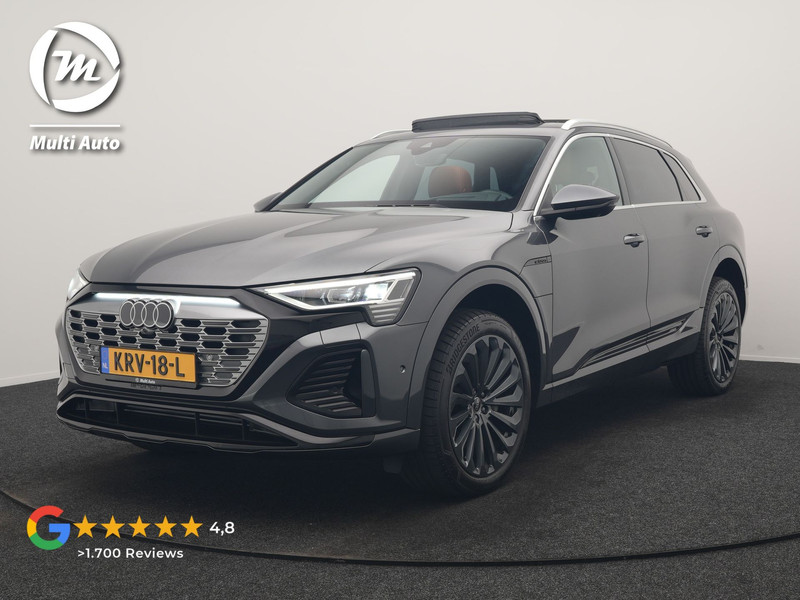 Audi Q8 e-tron 50 quattro S Line 95 kWh 340pk Dealer O.H | Luchtvering | Trekhaak Afn. | Adaptive Cruise | Bang & Olufsen | Head Up | 360 Camera | Lederen Sportstoelen & Stuur Verwarmd | Keyless | Apple Carplay | BLIS | Virtual | Navigatie | DAB | 21"L.M |