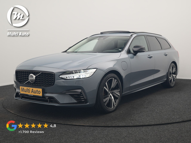 Volvo V90 T6 AWD Plus Dark LONG RANGE PHEV 350pk Dealer O.H. | Trekhaak Af Fabriek | Panodak | Adaptive Cruise | Camera | Harman / Kardon | Lederen Comfortzetels Memory & Ventilatie | Keyless | Blis | Stoelen & Stuur Verwarmd | Apple Carplay | Google | Plug In Hybrid |