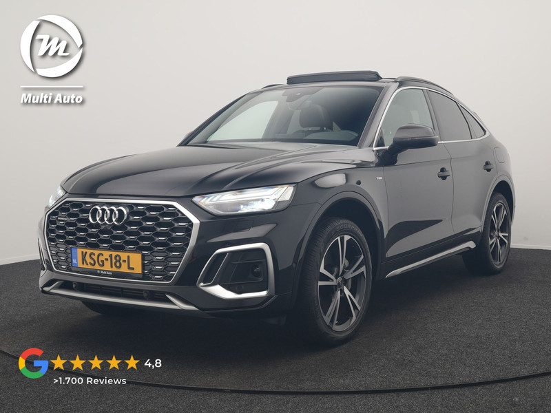 Audi Q5 Sportback 50 TFSI e 2x S Line PHEV 300pk Dealer O.H. | Trekhaak Af Fabriek | Panodak | 360 Camera | Matrix LED | Lederen Sportstoelen Verwarmd | Sfeerverlichting | Cruise Control | Navigatie | DAB | 20"L.M | Plug In Hybrid |