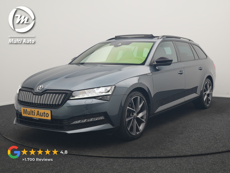 Škoda Superb Combi 1.4 TSI iV Sportline Business PHEV 218pk Dealer O.H. | Trekhaak Af Fabriek | Panodak | Adaptive Cruise | 360 Camera | Alcantara Sportstoelen Memory & Verwarmd | Stuur Verwarmd | Blis | Keyless | Crystal LED | Sfeerverlichting | Apple Carplay |  Plug In Hybrid |