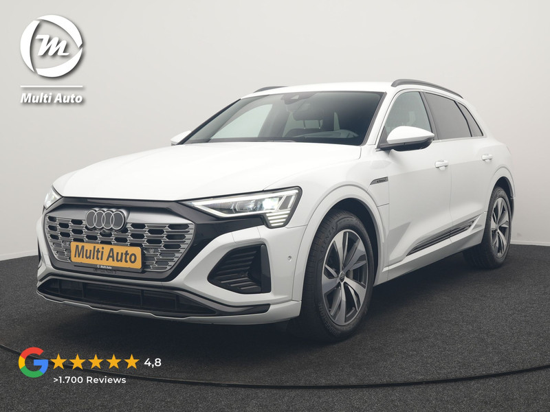 Audi Q8 e-tron 55 quattro S Line 114 kWh Dealer O.H | SOH 91,1% | | Trekhaak Afn. | Luchtvering | 360 Camera | Head Up | Adaptive Cruise | Matrix LED | Alcantara Sportstoelen Verwarmd | Apple Carplay | Keyless | Blis | Navigatie | Virtual | DAB | 20"L.M |