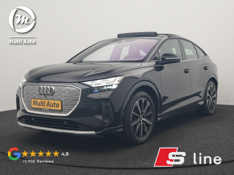 Audi Q4 Sportback E-Tron 40 S Line 77 kWh 204pk Dealer O.H. | SOH 96,4% | Trekhaak Af Fabriek | Panodak | Adaptive Cruise | Head Up | 360 Camera | Matrix LED | Lederen Sportstoelen & Stuur Verwarmd | Keyless | Apple Carplay | Navigatie | DAB | 20"L.M 